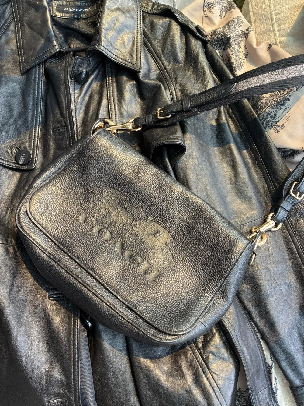 Coach Black Pebbled Leather Messenger Crossbody Bag with Embossed Logo